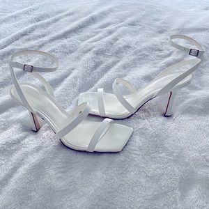 Marc Fisher white croc strap heels